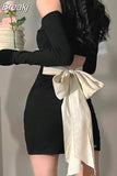 Knitted Y2k Mini Dress Woman Sexy Korean Style Sweater Dress Casual Pure Color Elegant Dress 2023 Spring Short