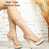 New Lace-up Sandals Women Platform Summer Ladies Shoes Fashion Thin Band High Heels Pumps Plus Size Nightclub Stripper