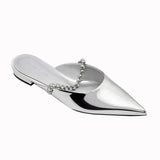 Women's Slippers Rhinestone Belt Sandals Woman Pointed Toe Slippers Flat Low Heels Mules Ladies Casual