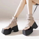 Genuine Leather Fashion Women Casual Slippers Outside Women Slippers Thick Sole Women Sandals High-heeled