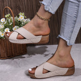 Breakj Slipper Women's Large Size Round Head Casual Pedal Solid Color Cross Wedge