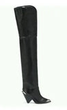Pointed Toe Thigh High Boots for Women Sexy Rivet Stud Slip On Women's High Boots Tassel Decor Spike High Heel Botas