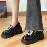 platform loafers heels British Style Chunky Platform Pumps Women Spring Thick Heels Loafers Woman Round Toe
