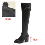 Heels Over The Knee Boots for Women 2023 Autumn Winter Slim PU Leather Thigh High Boots Woman Buckle Decor Black Long