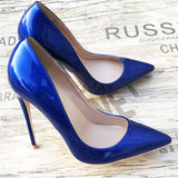 Sexy Women High Heels Shoes Stiletto 12 cm Pumps Blue Pointed Toe Woman Shoes Party Plus Size 34-45 QP044