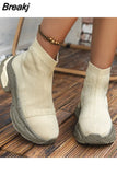 Women Boots High Top Slip-on Breathable Socks Shoes Fashion Women's Chunky Sneakers Pink Black Platform Sport