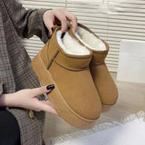 Thick Sole Round Head Women's Super Mini Boots Plush Warm Winter Ankle Boots Platform Snow Boots Women's Chestnut