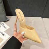 Toe High Heels Muller Slippers Women Summer Shoes Woman Fashion Metal Decoration Shallow Party Female