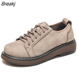 Genuine Leather Women's Flat Sneakers Autumn Platform Shoes Ladies Casual Shoes Comfortable