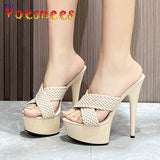 Size Platform High Heels Summer Fashion Outdoor Slippers Women Party Shoes High-Quality T-Runway Weave Sandals Mules