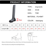Autumn Winter Stretch Over The Knee Boots for Women Thick Heels Knitted Sock Boots Woman Slip On Platform Long