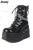 Design Gothic Style INS Hot Sale Fashion Boots Women Shoes Autumn Punk Black High Heels Platform Wedges Boots
