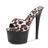New Leopard Print Woman Slippers Sandals Platform 2023 Nightclub Sexy High-heeled 15cm Shoes Slippers Heels