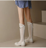 Summer Knee-high Mesh High Boots Women V-mouth Breathable Mesh Knight Boots Thick Heel Hollow Long Cool Boots Botas
