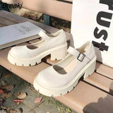 Jane Ladies Autumn Japanese Style Lolita Shoes Vintage Soft High Heel Platform Leather College Student White Black