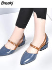 Soft Leather Sandals Women Summer Fashion Bag with Pointed Tip Lace Up Heels Thick and Low-Heel Hollow Work Shoes