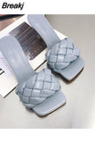 Heels Slippers Women Summer Shoes Slides Low Fashion Heeled Mules Pantofle Luxury High 2023 Basic Retro Fabric Rubber