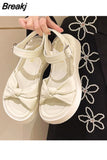 Sandal Woman Luxury 2023 Summer Clogs With Heel Female Shoe All-Match Med Fashion Thick Girls Comfort Medium Beige