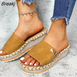 Women Slippers Casual Solid Color Bowknot Platform Flat Shoes Fashion Braided Straps Outdoor Walking Sandals Zapatilla