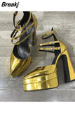 Brand Woman Shoe Shining High Heel Women Pumps Elegant Ankle Strap Female Platform Shoes Office Lady Summer Women