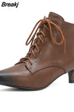 2023 New Brand Office Ladies Thin Heels Women Shoes Casual Lace-Up Ankle Boots Woman Shoes Big Size