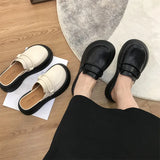 For Women 2023 Female Shoes Med House Slippers Platform Cover Toe Slides New Flat Fabric Retro PU Shoes Woman 2023 Med
