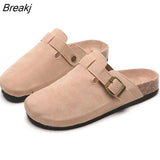 Women Causal Faux Suede Slippers Wedges Heel Cork Mules Platform Clog Non Slip Sole Buckle Outdoor Home Shoes Ladies Trendy