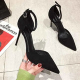 Spring and Summer New Black High-heeled Sandals French Girl Pointed Toe Stiletto Buckle All-match Women's Single