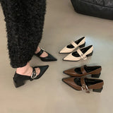 Pointed Mary Jane Small Leather Shoes British Spring 2024 New Korean Version Of French Rough Heels Love Single