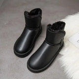 boots Winter Plus Velvet PU Waterproof Mid-Tube Snow Boots Thickened Warm Women's Boots 35-41 Flat-Heeled Cotton