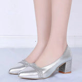Breakj Women Pumps 5CM Sweet Style Square High Heel Sequins Pointed Toe Spring and Autumn Elegant Shallow Ladies