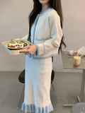 Piece Dress Set Woman Elegant Fashion Dress Slim Causal Midi Skirt + Long Sleeve Y2k Crop Tops Female Korean Suit 2023
