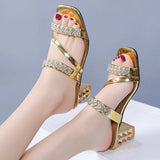 Gold Silver Women's Sandals Summer 2023 Crystal High Heels Party Shoes Woman Comfortable Thick Heel Slides Sandalias
