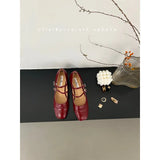 Jane Shoes French Designer Women Shoe Spring New Vintage Single Shoe Simple Red Leather Shoe Elegant Woman Shoe Low