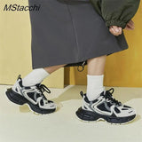 New Women Sneakers Breathable Mesh Lace Up Flat Platform Shoes Thick Bottom Real Leather Round Toe Casual Fashion