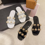 Color String Bead Slippers Summer Sandals Shoes Women Open Toe Pu Leather Zapatillas