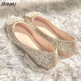 mixed color flats wedding shoes women shine slip on ballerina shallow loafers elegant bridesmaid ballet shoes plus