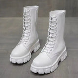 Winter Leather Lace Thick Sole for Women Boots Casual Fashion Warm Large Shoes Zapatos De Mujer En Oferta Con Envio