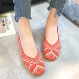 Plus Size Spring New Ballet Flats Women Square Toe Knit Fabric Loafers Breathable Flat Heel Drive Shoes Driving