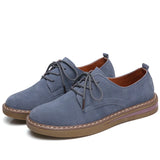 Winter British Style Suede Leather Shoes for Women Flat Heel Lace Up Casual Shoes Solid Soft Sole Single Shoes