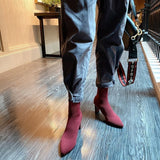 Fashion Women Boots Beige Pointed Toe Yarn Elastic Ankle Boots Thick Heels Shoes Autumn Winter Female Socks