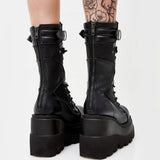 Design Gothic Style Platform Mid-Calf Boots Big Size 43 2023 New Winter INS Hot Sale Comfy Woman Shoes Motorcycle