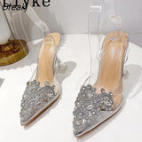 New PVC Transparent Women Pumps Sexy Crystal Rhinestone High Heels Pointed Toe Wedding Prom Sandals Spring Clear