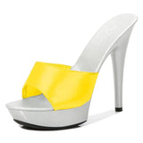 Women Slipper 2023 Summer Fine Heel 13cm Shoe Slipper Platform Patent leather Pumps Sexy Shoes Stripper Hihg Heels