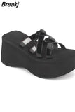 Brand New Gothic Style Vampire Cosplay Platform Wedges Woman Shoes Sandals 2023 Summer Women Shoes Slipper
