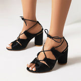 Dropship 2023 Summer Woman Sandals Chunky Heel Ankle Strap Lady Office Sexy Party Wedding Shoes Woman