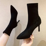 Women Boots High Heels Shoes Luxury Designer Boots-Women Stiletto Ankle Pointy Fashion Stockings Rubber 2024 Ladies Lace-Up