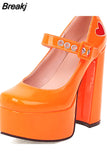 Pumps Round Toe Chunky Block Heel Ankle Strap With Heart 2023 Spring Brand New High Heels Mary Janes Women