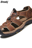 Sandals for Men Summer Outdoor Beach Shoes Casual Plus Size 10 Womens Slides Cowhide Leather Sneakers