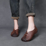 Breakj Layer Of Cowhite Retro National Style Single Shoes Women 2025 Spring New Flat Soft Sole Comfortable One-Footed Mother